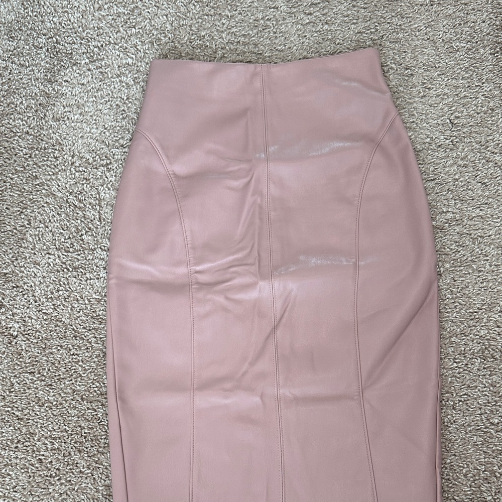 Faux Leather Elegant Pink Women's Skirt